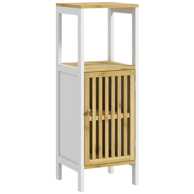 HOMCOM Bamboo-Blend Retro Cut-Out Bathroom Storage Unit, with Cupboard 