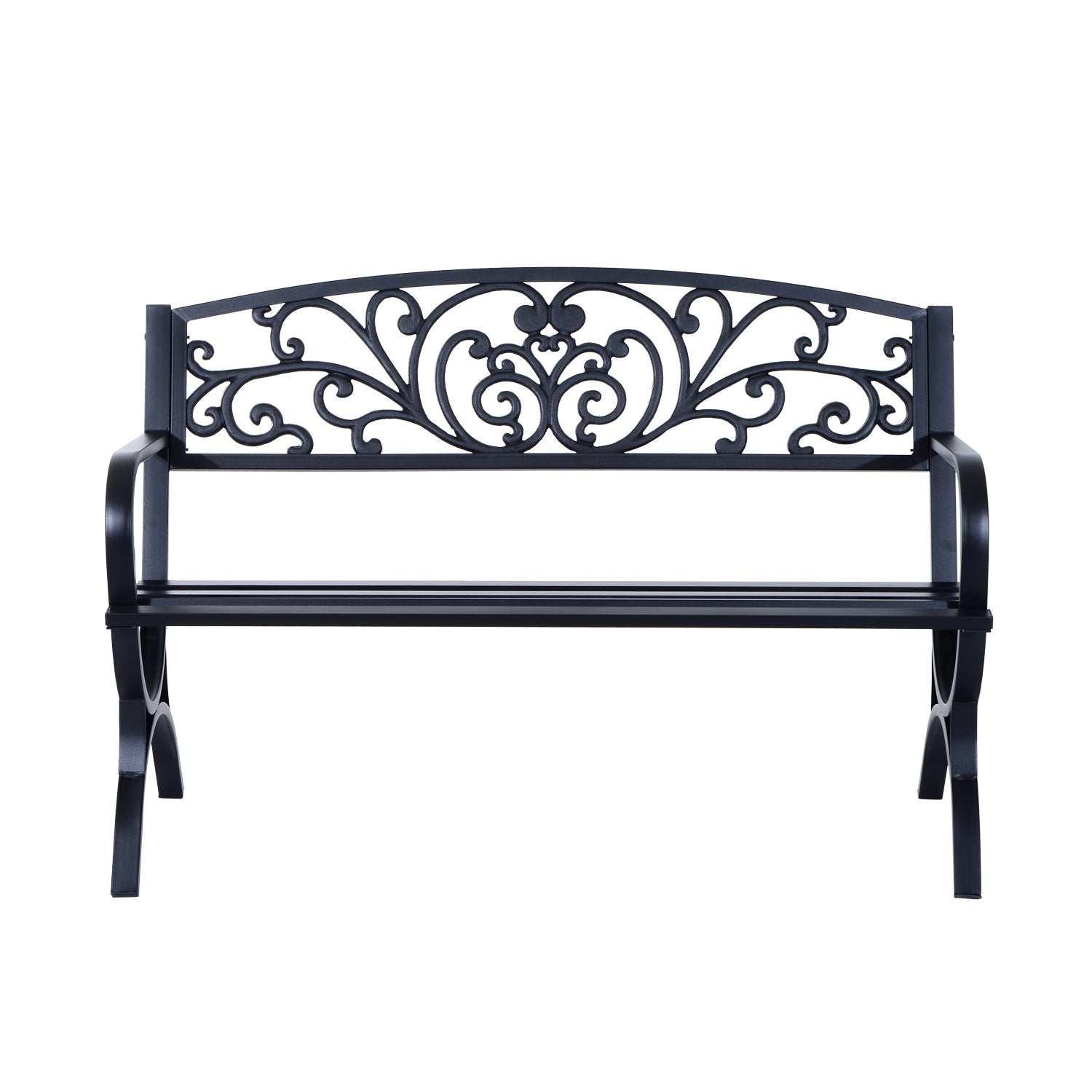 Outsunny 127L x 60W x 85H cm Powder Coated Garden Bench for Patio Backyard, Steel-Black 