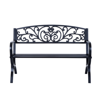 Outsunny 127L x 60W x 85H cm Powder Coated Garden Bench for Patio Backyard, Steel-Black 