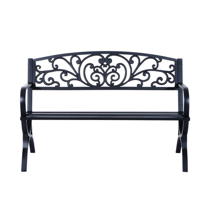 Outsunny 127L x 60W x 85H cm Powder Coated Garden Bench for Patio Backyard, Steel-Black 