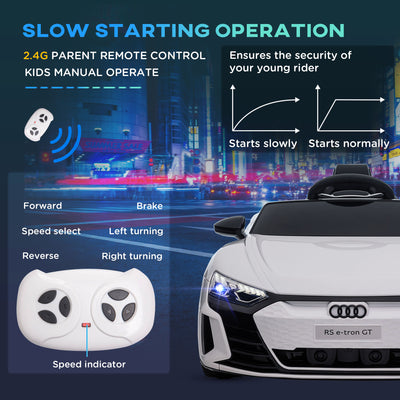 HOMCOM Audi Licensed 12V Kids Electric Ride-On, with Remote Control, Suspension System, Lights, Music, Motor - White 
