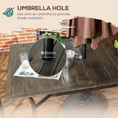 Outsunny Six-Seater Steel Garden Table, with \'e2\'8c\'8041mm Parasol Hole - Wood-Effect 