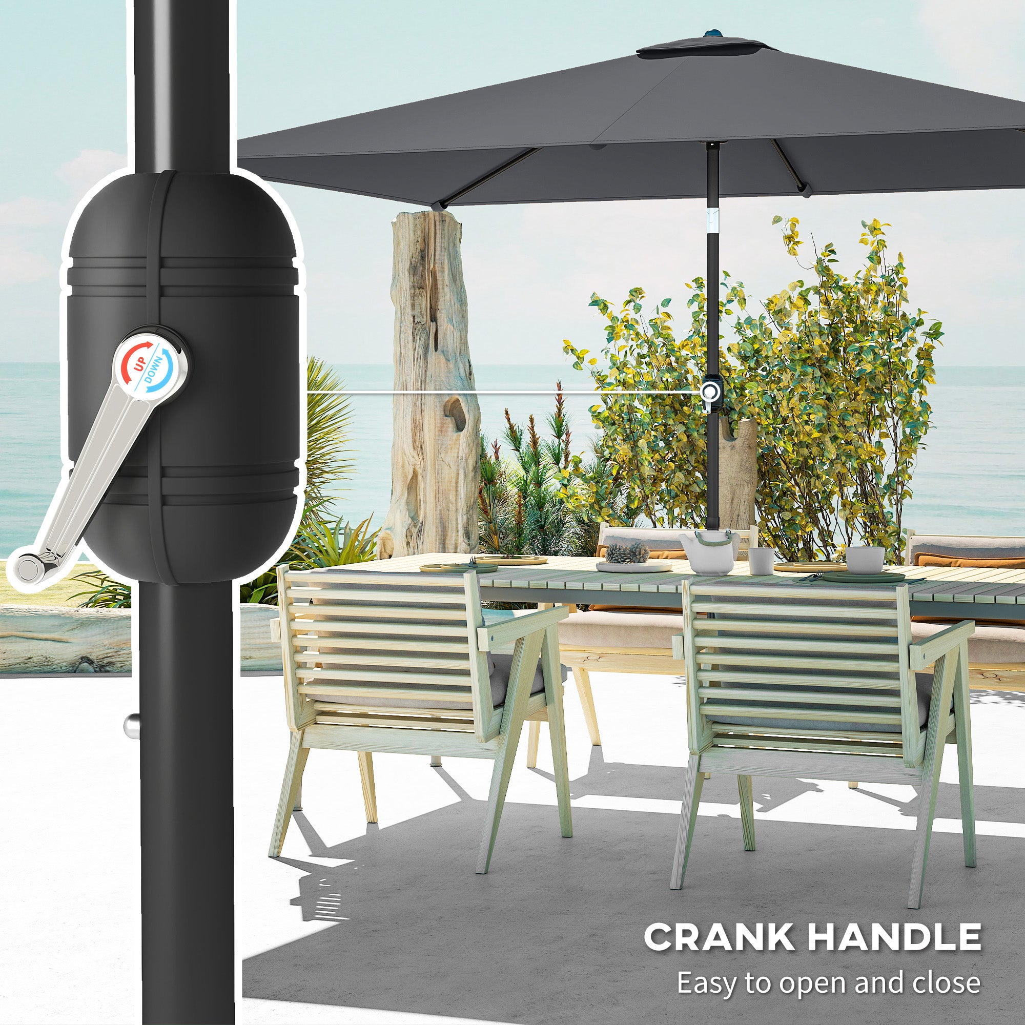 Outsunny Garden Parasol, Parasol Umbrella with Crank Handle, Tilt Function, Polyester Canopy, Dark Grey 