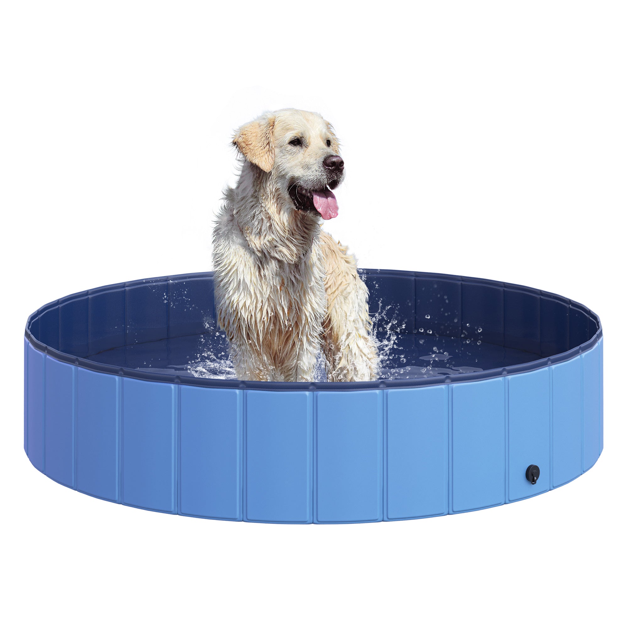PawHut Foldable Dog Paddling Pool Pet Cat Swimming Pool Indoor/Outdoor Collapsible Summer Bathing Tub Shower Tub Puppy Washer (Φ140 x 30H (cm), Blue) 