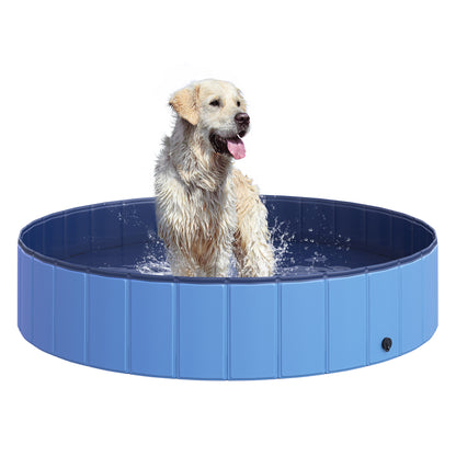 PawHut Foldable Dog Paddling Pool Pet Cat Swimming Pool Indoor/Outdoor Collapsible Summer Bathing Tub Shower Tub Puppy Washer (Φ140 x 30H (cm), Blue) 