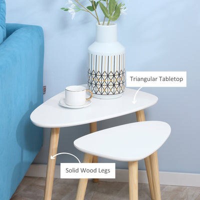 HOMCOM Nesting Coffee Table, Set of 2 Side Tables, Stacking End Tables with Solid Wood Legs, for Living Room Bedroom, White 
