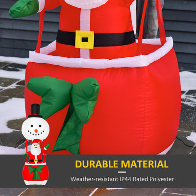 HOMCOM 8ft Christmas Inflatable Decoration with Santa Claus on Snowman Hot Air Balloon, Blow Up Xmas Decor for Outdoor Indoor with LED Lights 