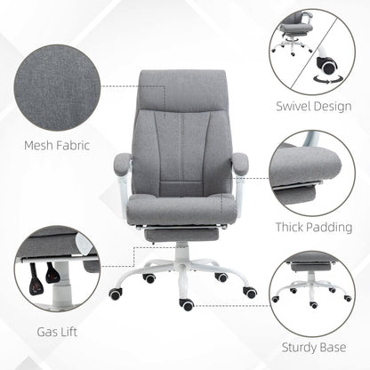 Vinsetto Office Chair, Ergonomic Desk Chair, Fabric Work Study Chair with 155\'c2\'b0 Reclining Back and Footrest, Adjustable Height and Swivel Wheels, Grey
