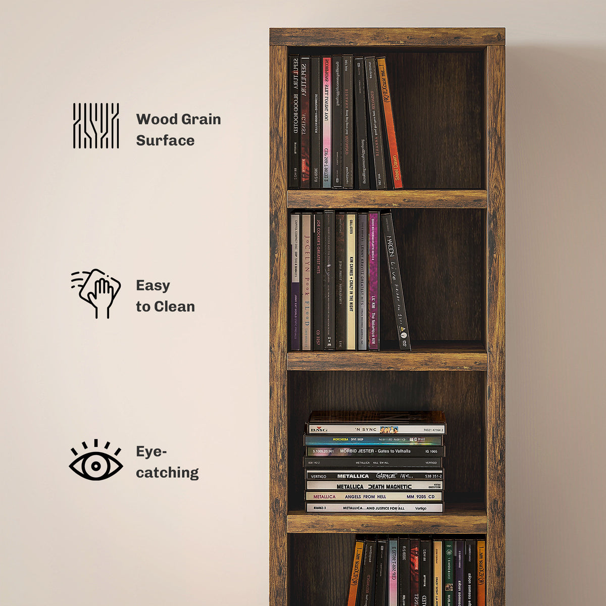HOMCOM 204 CD Tall Narrow Media Storage Tower - Rustic Brown 