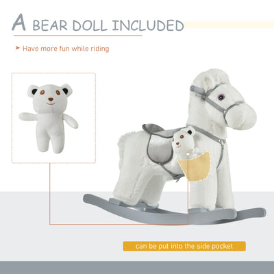 HOMCOM Kids Plush Ride-On Rocking Horse Toy Rocker with Plush Toy Realistic Sounds for Child 18-36 Months White 