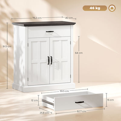 HOMCOM Farmhouse Sideboard with 3 cm Thick Top 2 Barn Doors - White 
