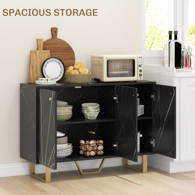 HOMCOM Sideboard Storage Cabinet, Modern Storage Cupboard with Adjustable Shelves and Metal Legs for Living Room, Kitchen, Dining Room, Entryway, Black Marble Tone 