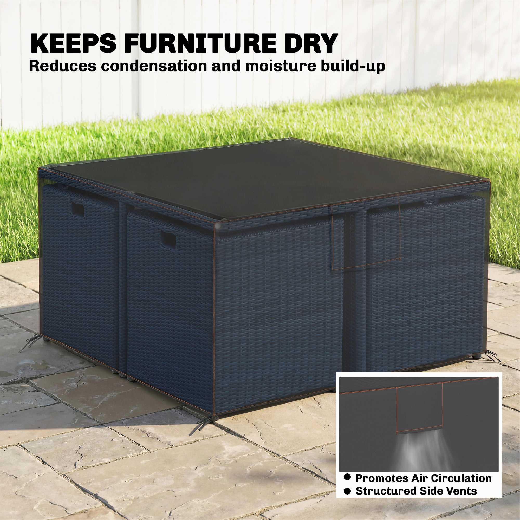Outsunny Garden Furniture Cover, Waterproof Patio Furniture Cover with Air Vent, 420D Oxford Fabric, 125 x 125 x 74 cm, Black 