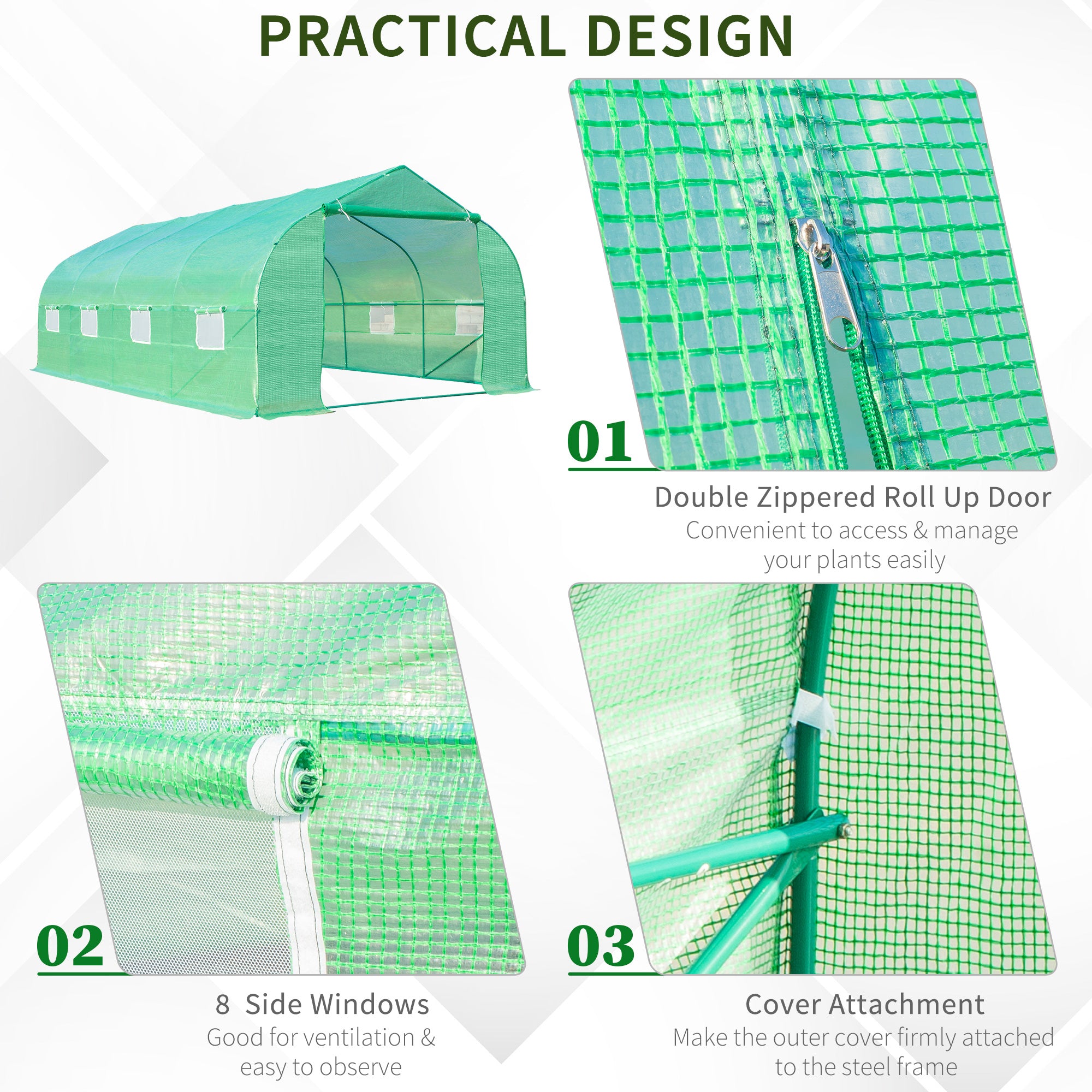 Outsunny Polytunnel Greenhouse with Windows and Door, Walk in Greenhouse for Garden, Backyard (6 x 3 M) 