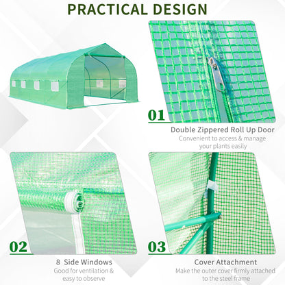 Outsunny Polytunnel Greenhouse with Windows and Door, Walk in Greenhouse for Garden, Backyard (6 x 3 M) 