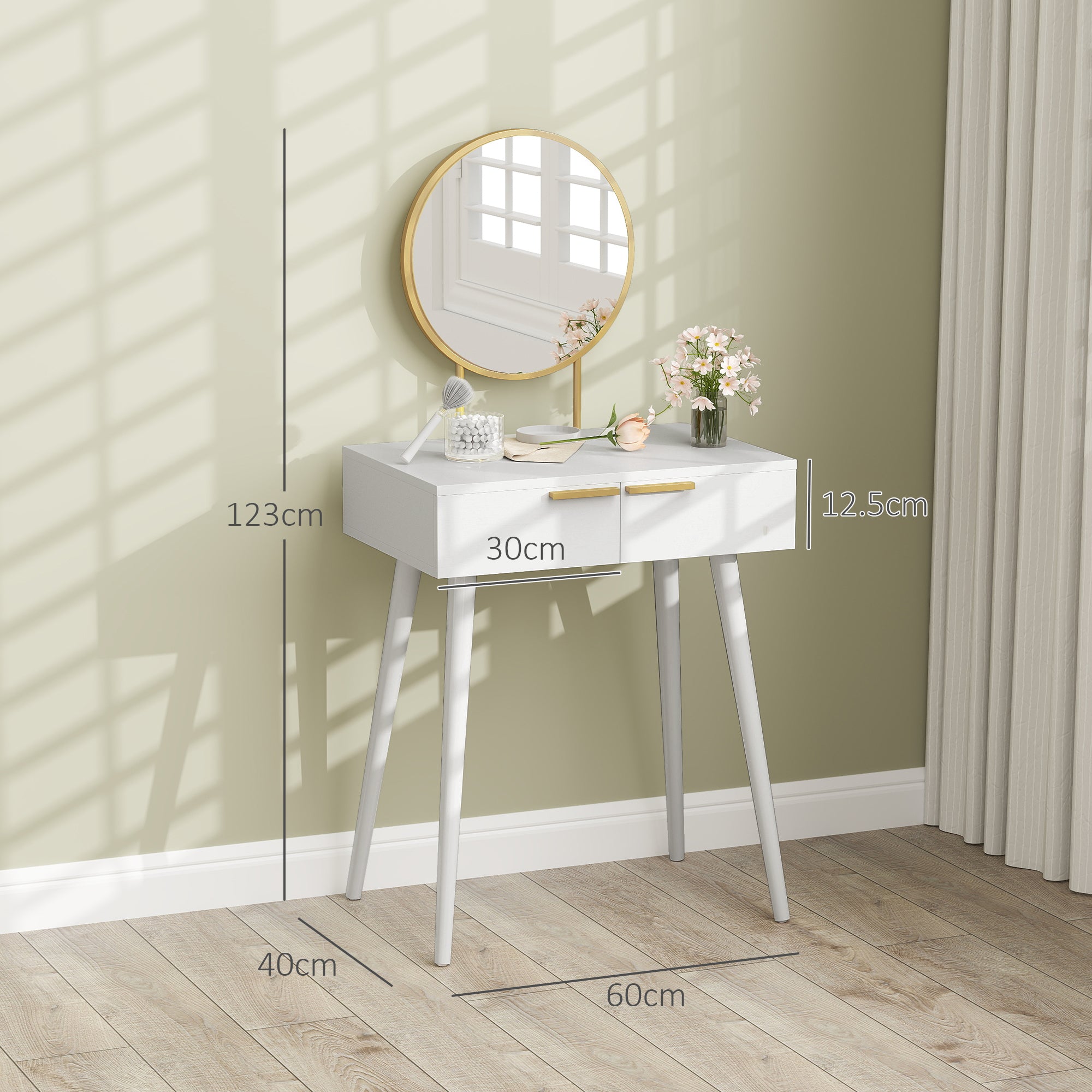 HOMCOM Dressing Table with Round Mirror - White