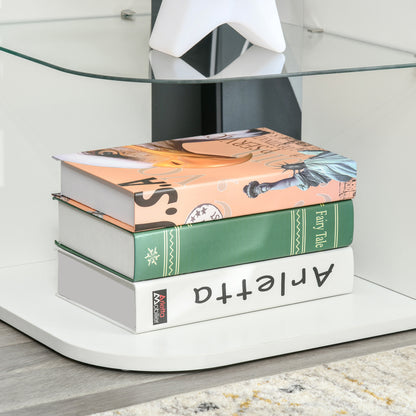 HOMCOM Modern Side Table Three Layer Bedside Table Nightstand with 2 Storage Shelves, for Living room, Bedroom, White 