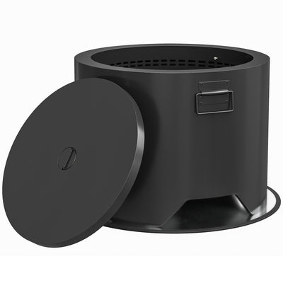 Outsunny Outdoor Round Fire Pit with Lid and Fire Poker - Black 