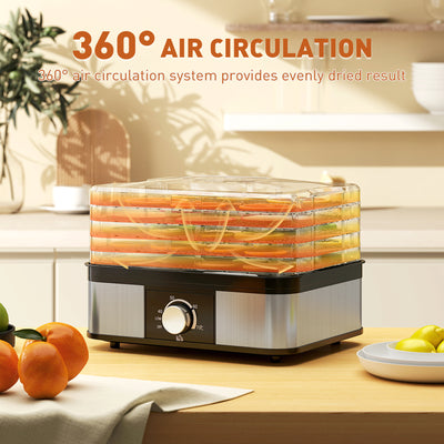HOMCOM 5 Tier Food Dehydrator, 245W Stainless Steel Food Dryer Machine with Adjustable Temperature for Drying Fruit, Meat, Vegetable, Jerky and Pet Treat, Black 