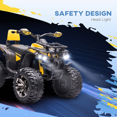 HOMCOM 12V Quad Bike ATV with LED Lights, Music, Backrest, Forward, Backward, Yellow 