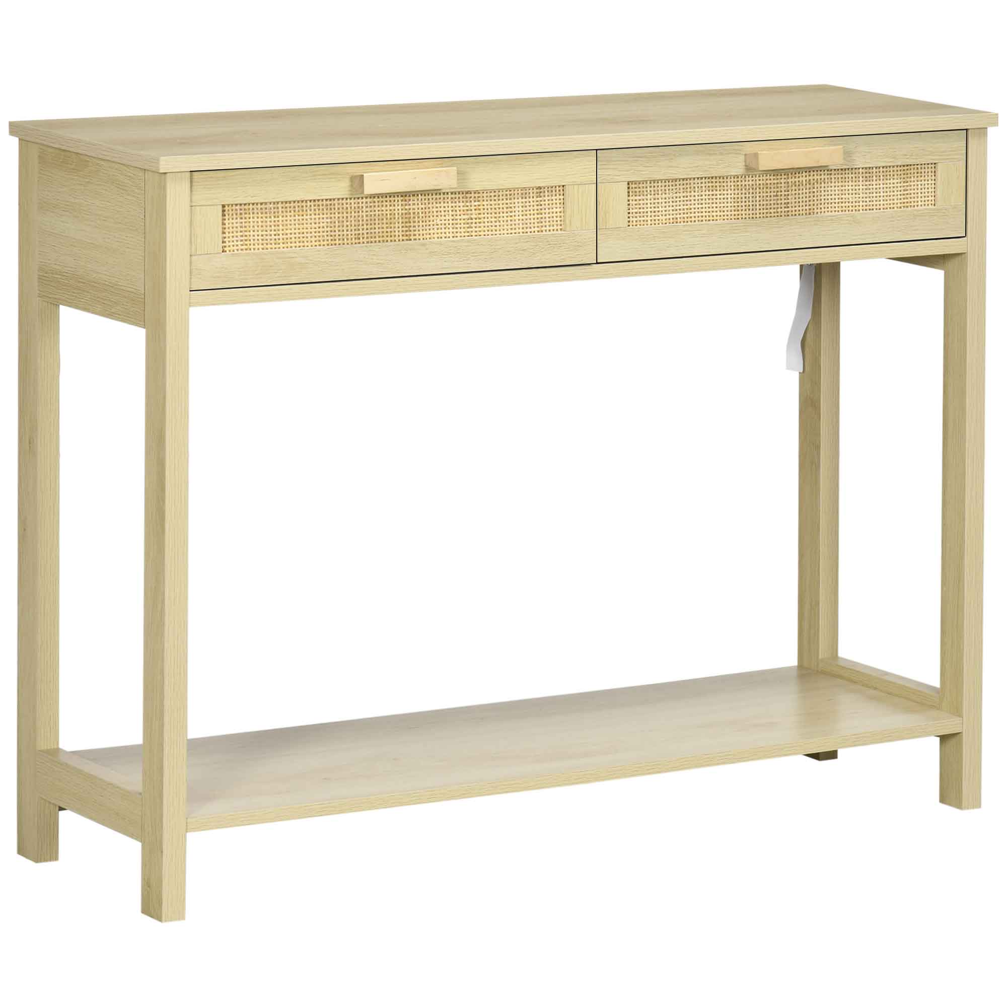HOMCOM Console Sofa Table Hallway Side Desk with Storage Shelf Drawer for Entryway Living Room Bedroom Natural 