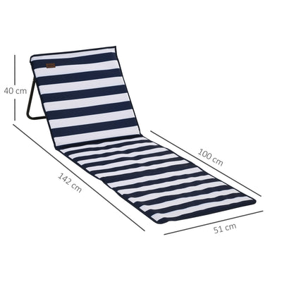 Outsunny Set of 2 Foldable Garden Beach Chair Mat, Outdoor Sun Lounger Seats with Adjustable Back, Magazine Pocket, Carry Bag 