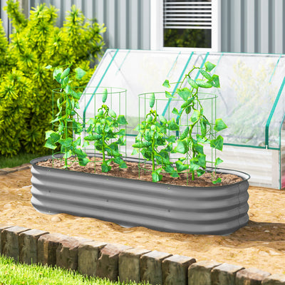 Outsunny Galvanised Raised Garden Bed, Metal Planter Box with Safety Edging, for Flowers, Herbs, Succulents, Silver 
