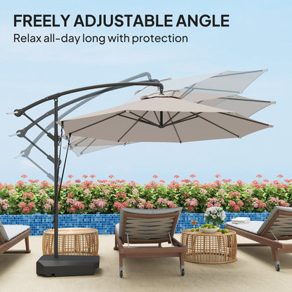 Outsunny 3(m) Garden Cantilever Parasol with Fillable Base, Wind Protection Strap, Cover, Round Banana Hanging Umbrella with Crank Handle and Tilt, Patio Umbrella for Outdoor Sun Shade, UPF50+, Cream 