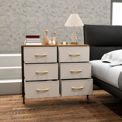 HOMCOM Fabric Chest of Drawers, Storage Drawers, Industrial Bedroom Dresser with 6 Fabric Drawers, Steel Frame and Wooden Top for Nursery, Living Room, Hallway, Cream White 