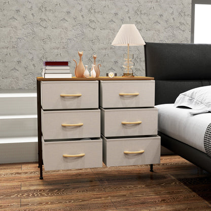 HOMCOM Fabric Chest of Drawers, Storage Drawers, Industrial Bedroom Dresser with 6 Fabric Drawers, Steel Frame and Wooden Top for Nursery, Living Room, Hallway, Cream White 