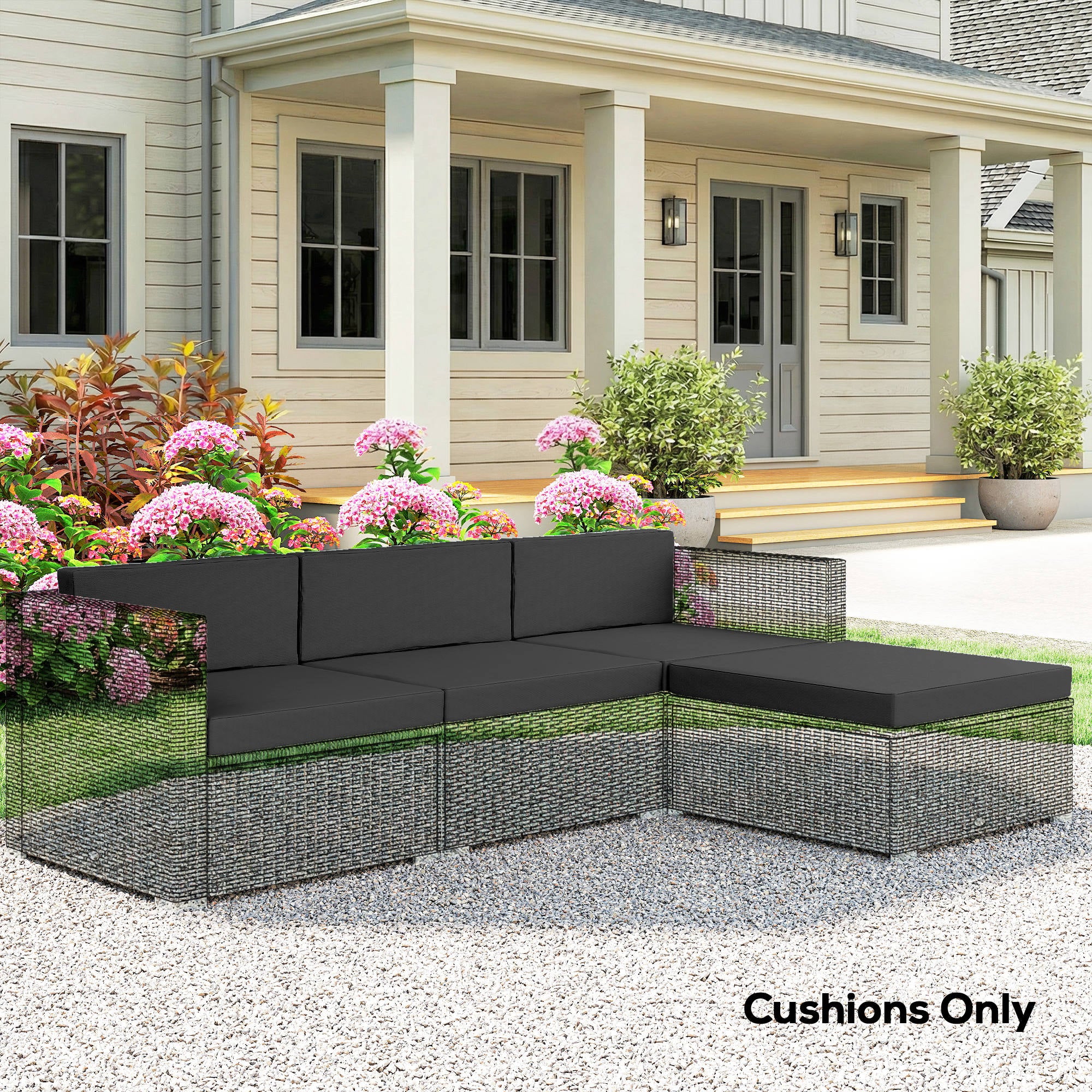 Outsunny 7-Piece Patio Furniture Cushions, Outdoor Loveseat Cushion with Removable Covers for Rattan Furniture, 60x60 cm, Black 