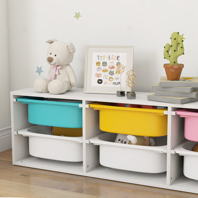 AIYAPLAY Low Height 2 Tiers Storage Organiser, Kids Toy Storage Unit with 6 Removable Bins for Bedroom, Nursery, Playroom