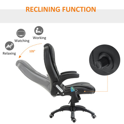 HOMCOM Executive Office Chair with Massage and Heat, High Back PU Leather Massage Office Chair with Adjustable Height, Black 