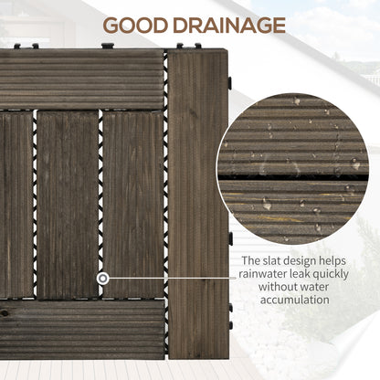 Outsunny 27 Pcs Wooden Interlocking Decking Tiles, 30 x 30 cm Outdoor Flooring Tiles, 2.5\'e3\'8e\'a1 per Pack, for Patio, Balcony, Terrace, Hot Tub, Charcoal Grey