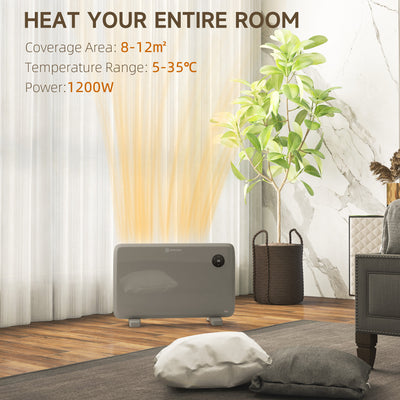 HOMCOM 1200W Electric Convector Heater, Freestanding or Wall Mounted, Space Heater with Adjustable Thermostat, Timer, Grey 