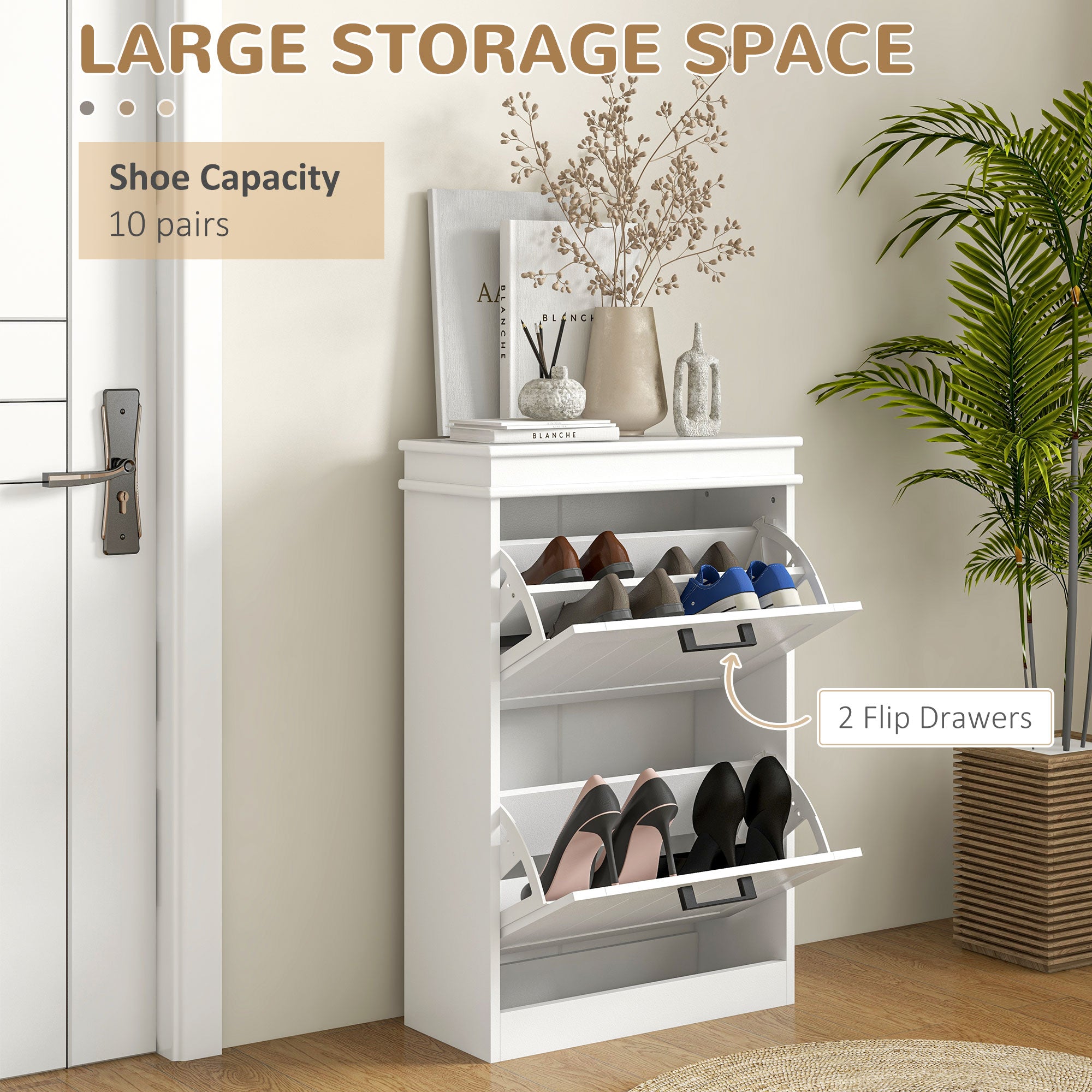 HOMCOM Two-Drawer Minimalistic Shoe Storage Cabinet, for 10 Shoes 