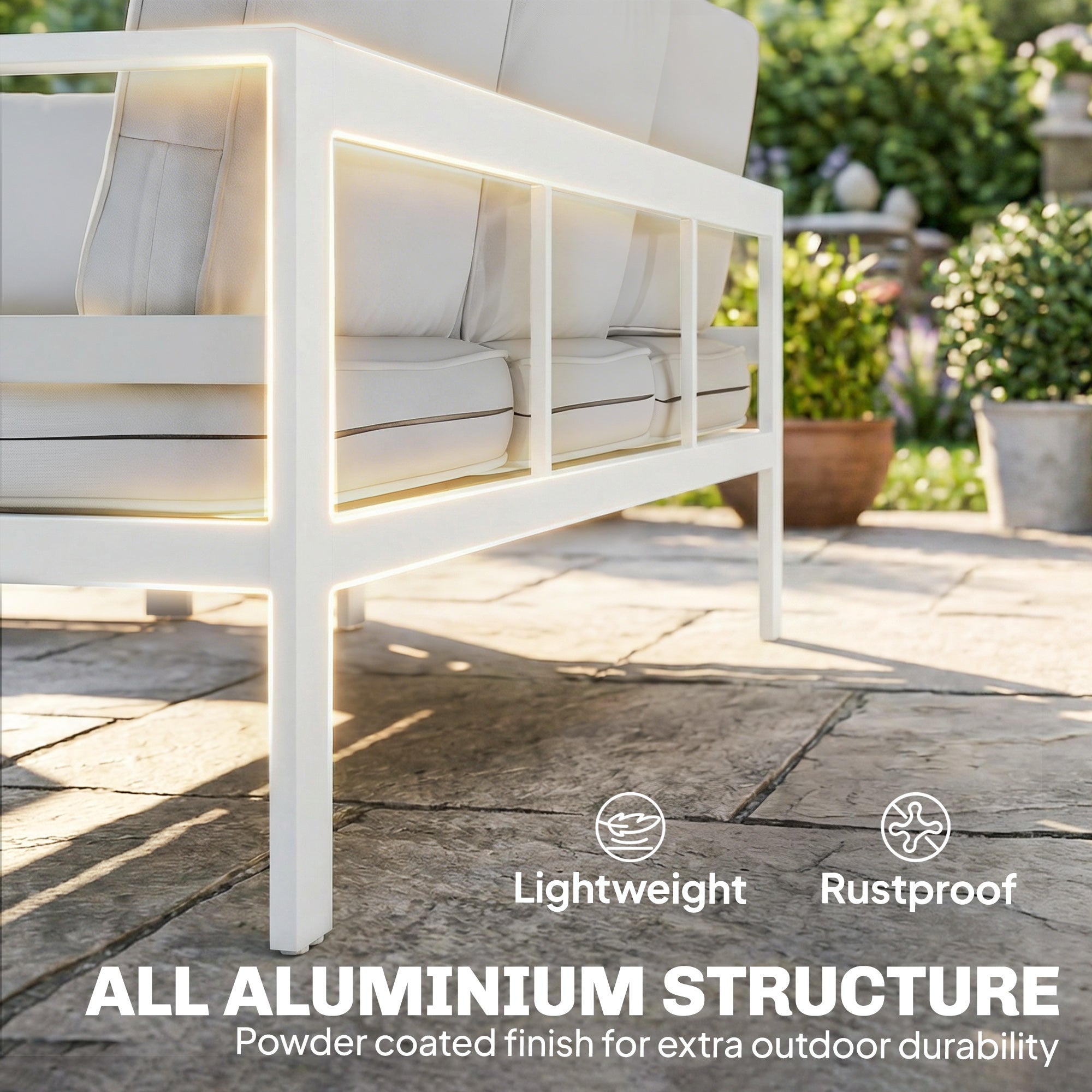 Outsunny 5 Pieces Aluminium Garden Furniture Set with Olefin Cushions, Extra Deep Outdoor Garden Sofa Set, White 