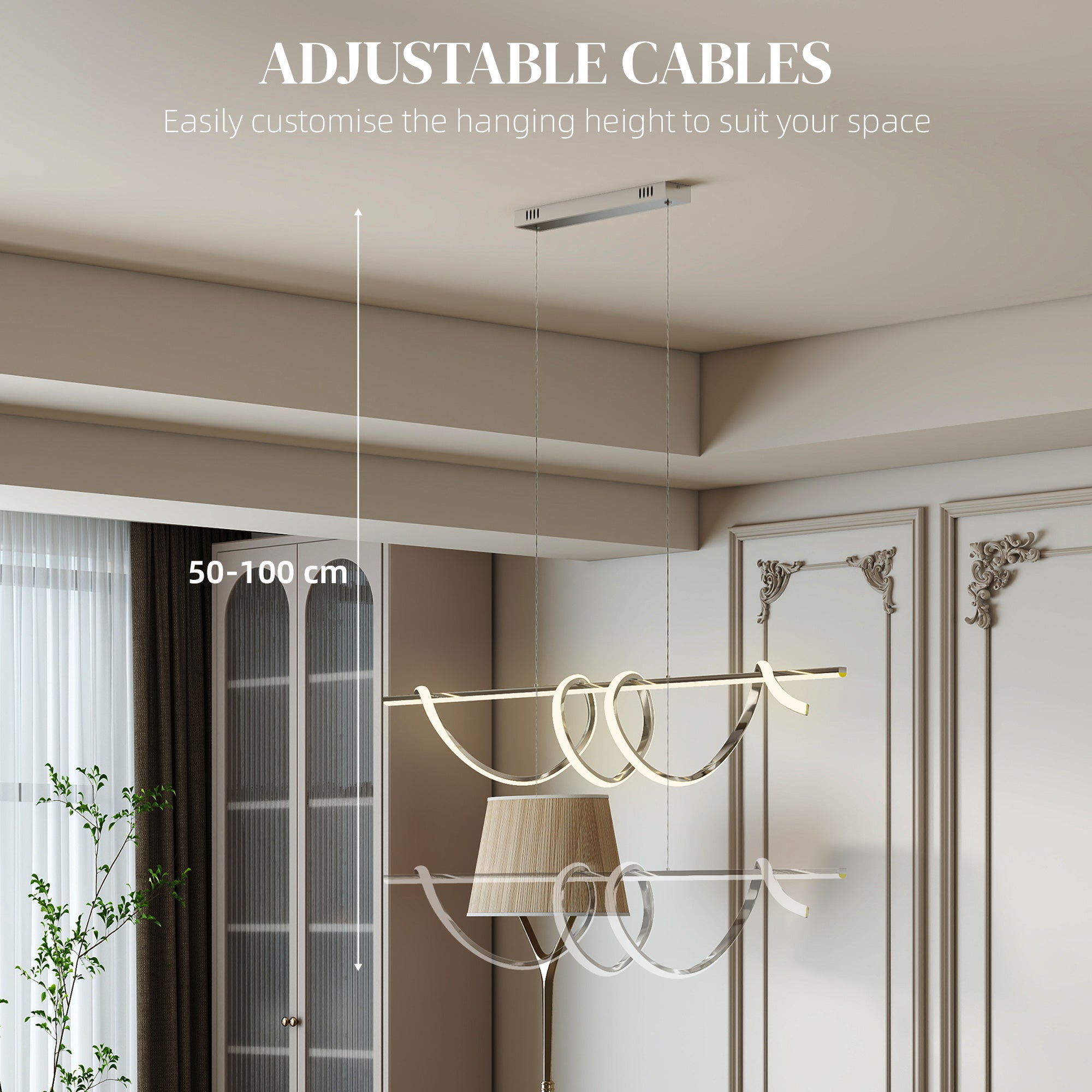 HOMCOM Pendant Light with 3 Colour Temperatures - Silver Tone 
