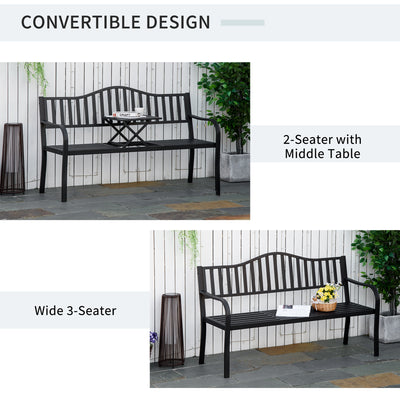Outsunny Metal Outdoor Bench with Liftable Middle Table, Patio Loveseat, Garden Bench for Garden, Porch, Seats 2–3 People, Black 