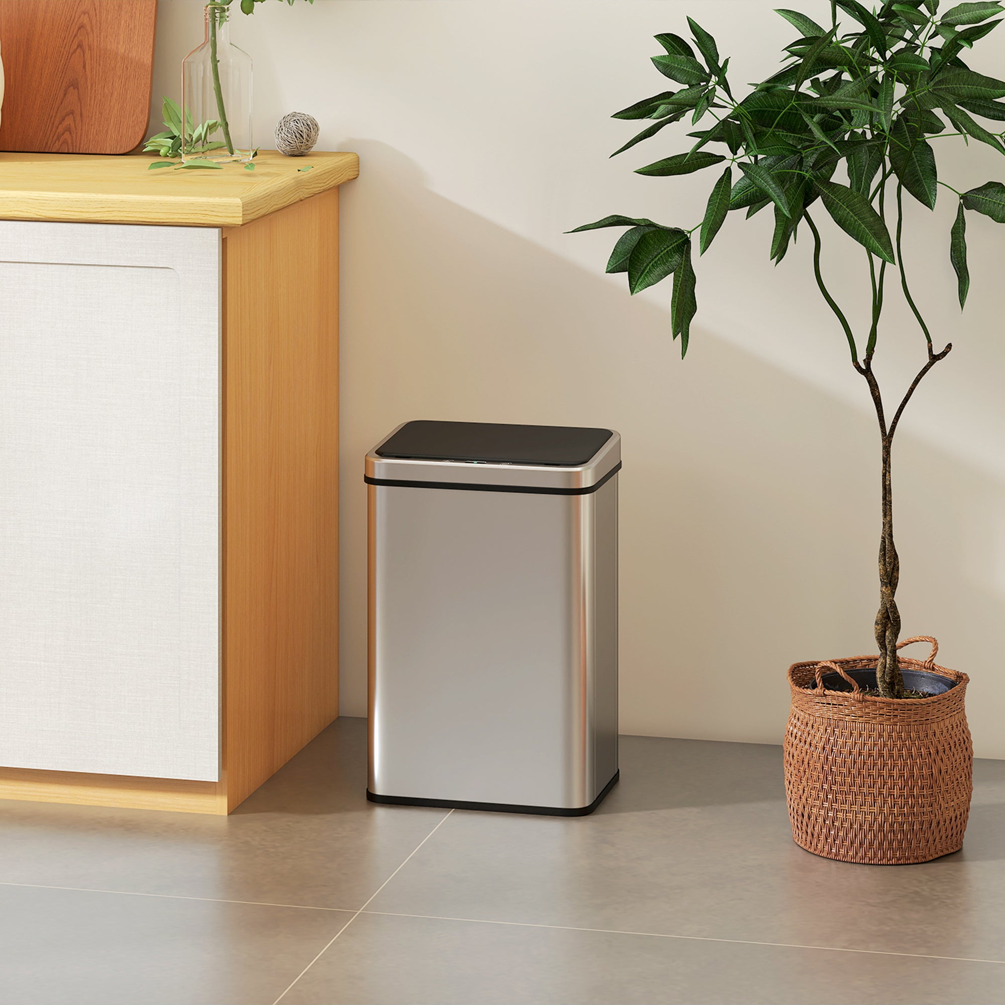 HOMCOM 40L Sensor Bin with Quiet Soft-Close Lid, Automatic Touchless Motion Sensor Kitchen Bin with Fingerprint Resistant Stainless Steel for Hygienic Gyms, Home Office Use, Silver Tone 