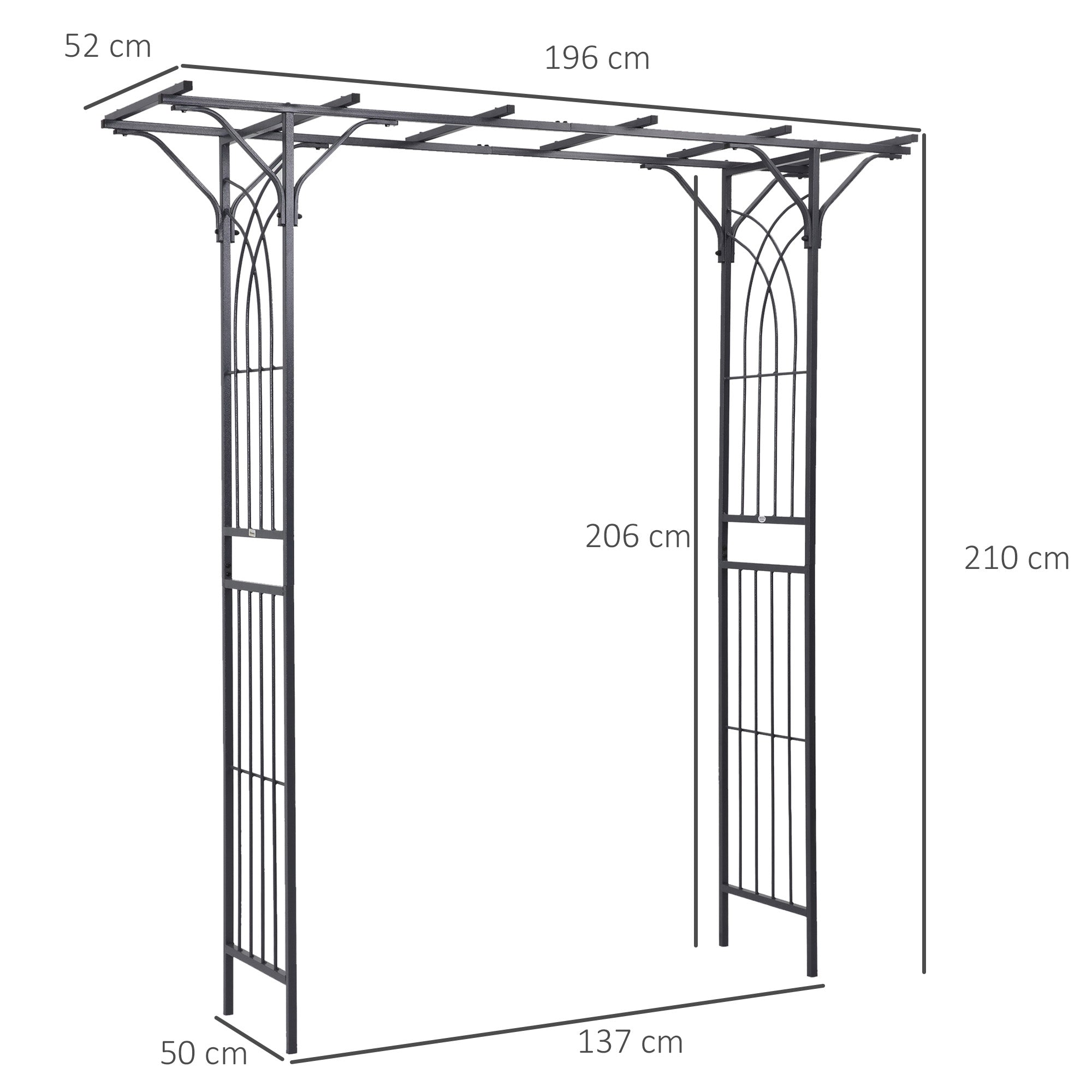 Outsunny 210cm Decorative Metal Garden Trellis Arch with Durable Steel Tubing & Elegant Scrollwork, Great for Weddings, Dark Gre 