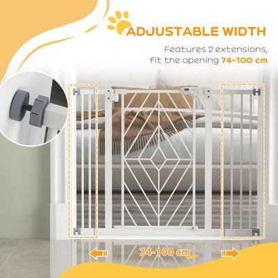 PawHut Pressure Fit Stair Gate Dog Gate w/ Auto Closing Door, Double Locking, Easy Installation, for 74-100cm Openings - White 