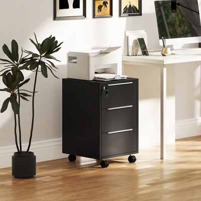 HOMCOM Three-Drawer Locking Filing Cabinet - Black 