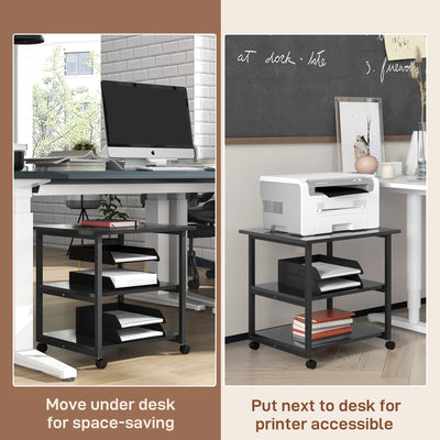 HOMCOM Three-Tier Steel Printer Stand, with Wheels - Black 