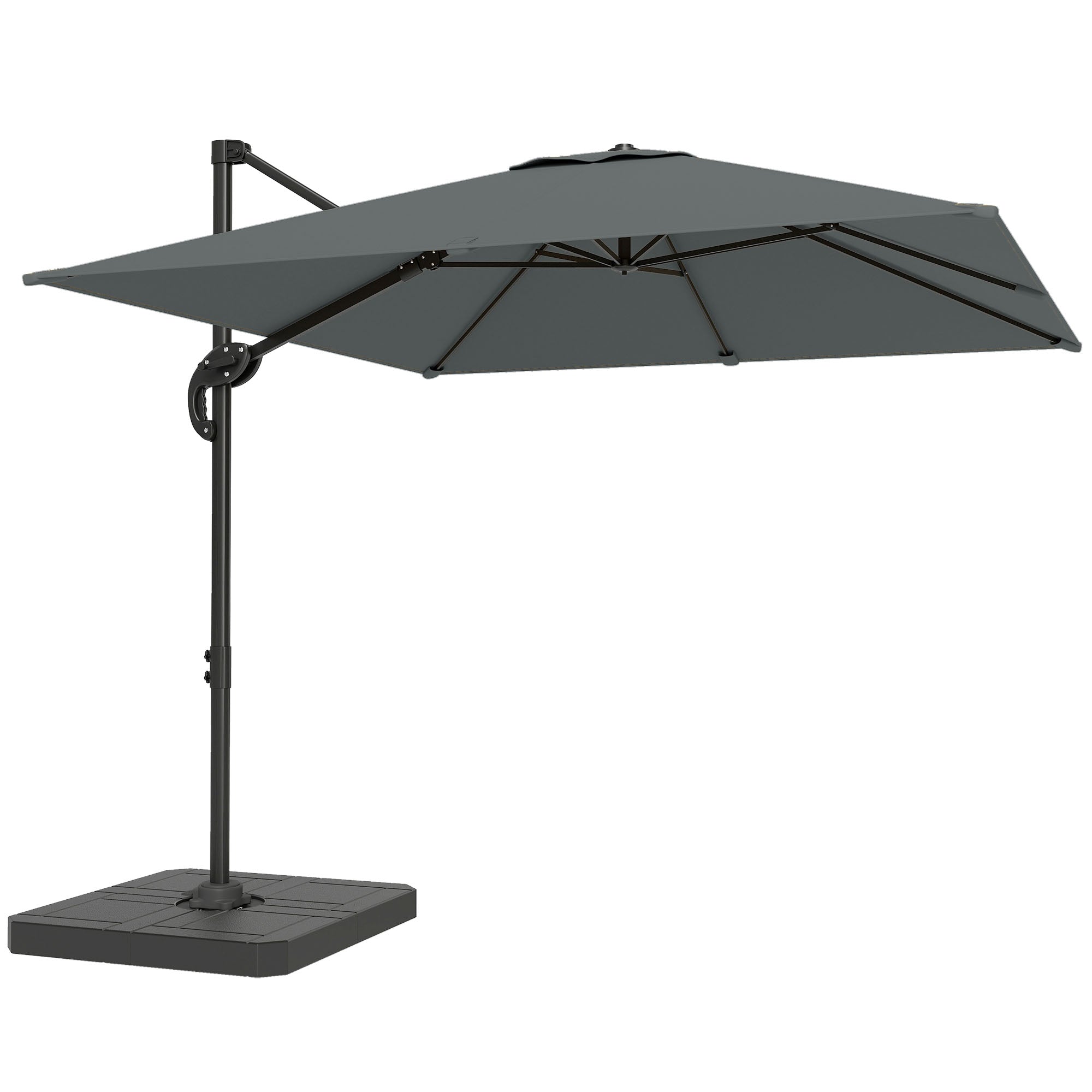 Outsunny 2.4 x 2.4m Cantilever Parasol with Umbrella Weights, UPF50+ Offset Outdoor Umbrella w/ Easy Tilt Adjustment, Dark Grey 
