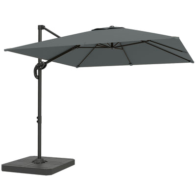 Outsunny 2.4 x 2.4m Cantilever Parasol with Umbrella Weights, UPF50+ Offset Outdoor Umbrella w/ Easy Tilt Adjustment, Dark Grey 