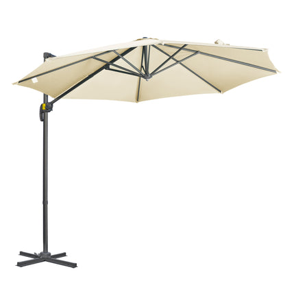 Outsunny 3 x 3(m) Cantilever Parasol with Cross Base, Garden Umbrella with 360\'c2\'b0 Rotation, Crank Handle and Tilt for Outdoor, Patio, Cream White