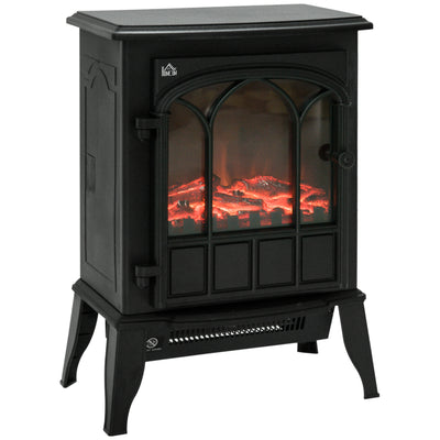 HOMCOM Freestanding Electric Fireplace, Electric Stove Heater with LED Flame Effect, Overheating Safety System, 1000W/2000W Black 