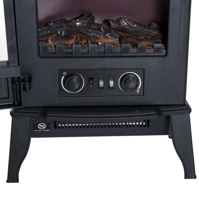 HOMCOM Freestanding Electric Fireplace, Electric Stove Heater with LED Flame Effect, Overheating Safety System, 1000W/2000W Black 