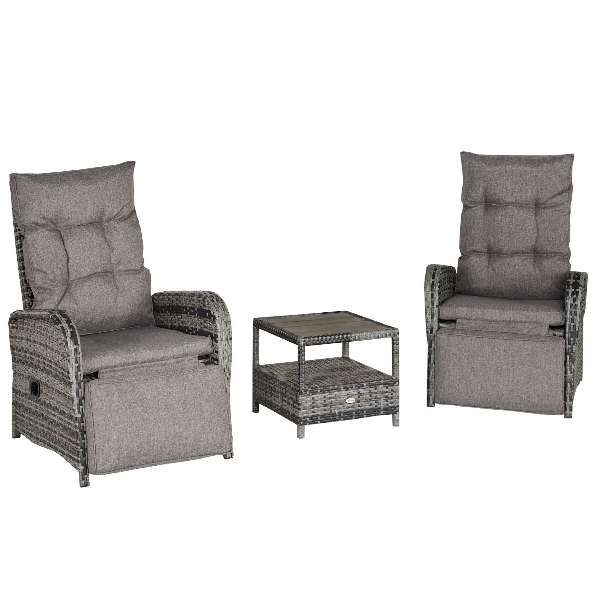 Outsunny 2 Seater Patio Wicker Chaise Lounge Sofa Set with Fabric Cushion, Grey 